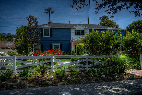 Blue House White Fence